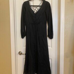 Free People Later Days Midi Dress Lattice Back Black Size 0